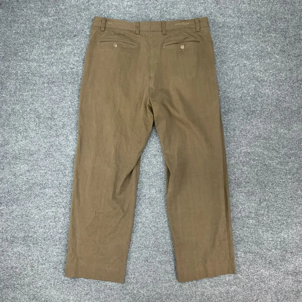 Vintage Tommy Bahama Pant Mens 34X28 Brown Silk Blend Pleated Front Relaxed Fit